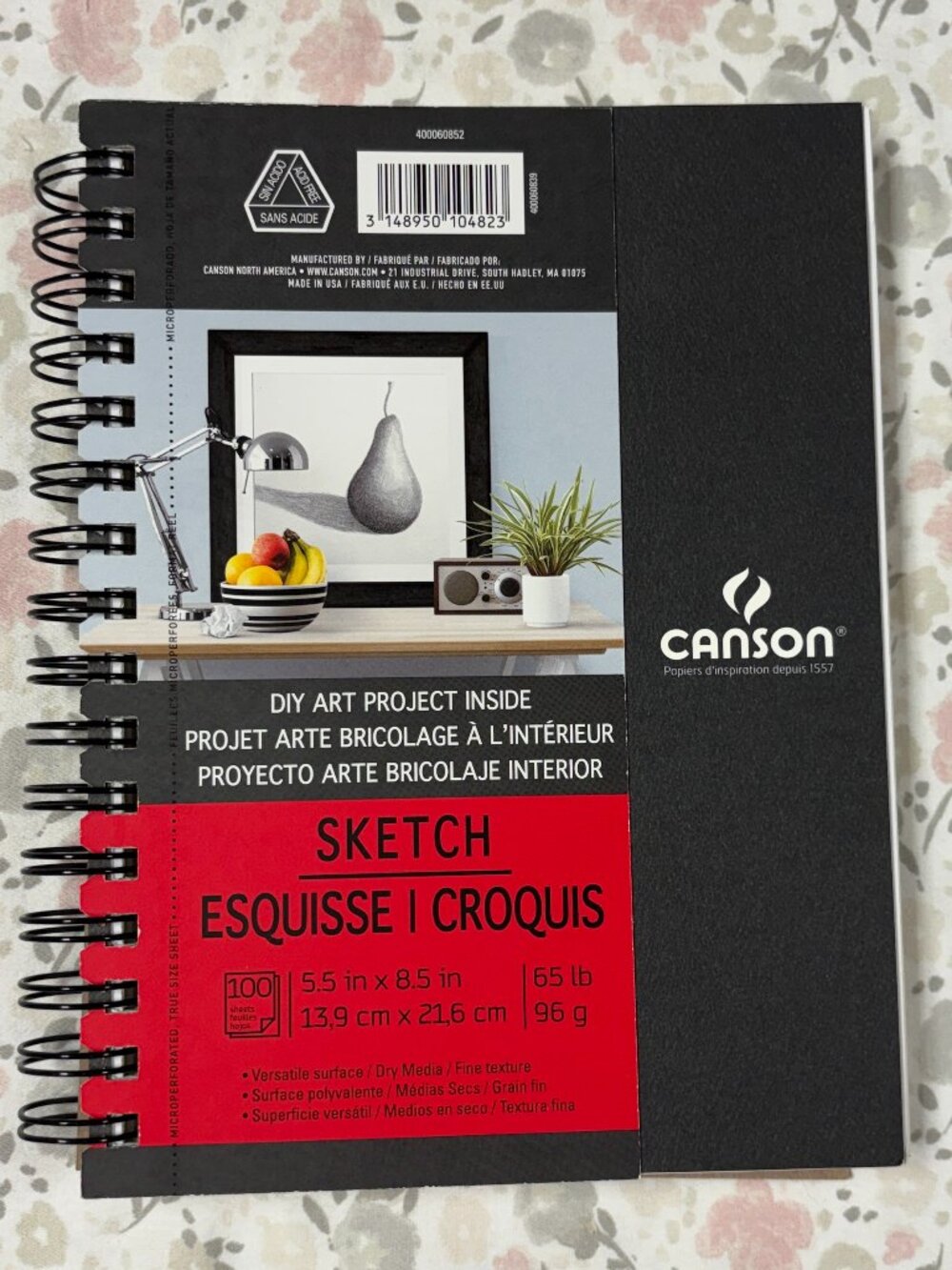 Canson Sketch Paper, 100 sheets, 65lb, 5.5 x 8.5 inch, Spiral bound